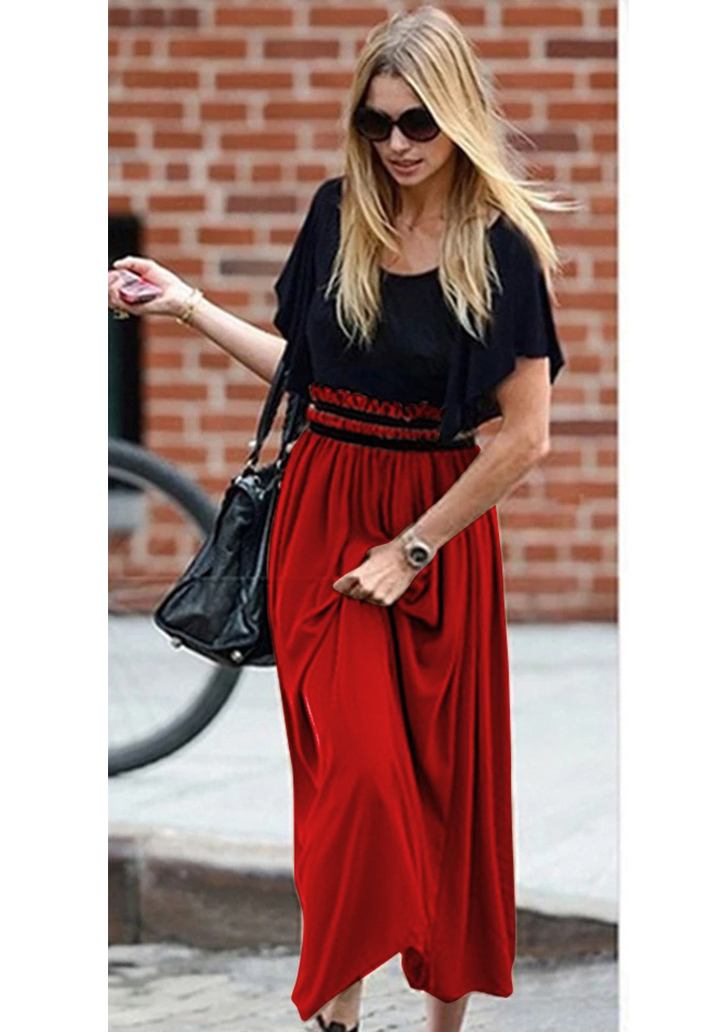Beli Gipeli Şifon Etekli Elbise (Kırmızı)