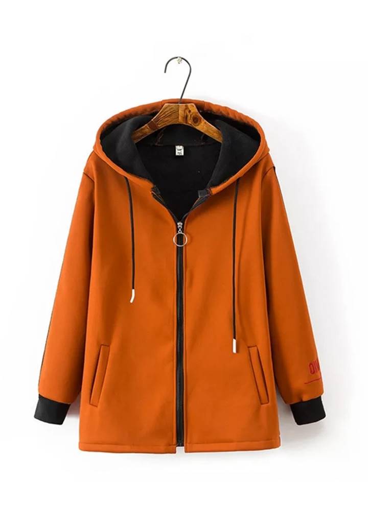 Kapşonlu Kolları Biyeli Şardonlu Ceket (Orange)
