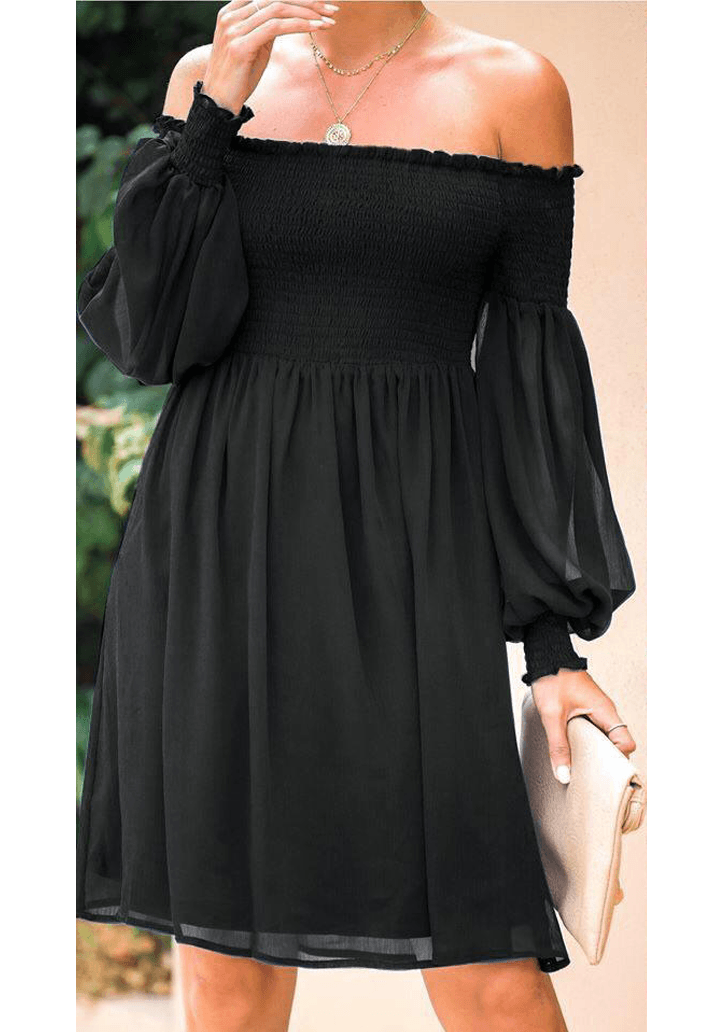 Siyah madonna yaka gipeli elbise - 1