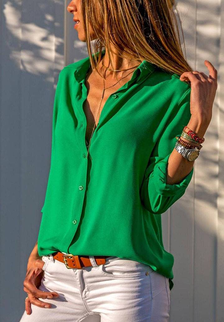Yeşil basic pamuklu kumaş gömlek
