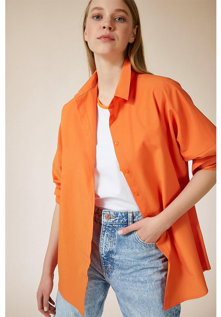 Oversize Uzun Basic Gömlek (Orange)