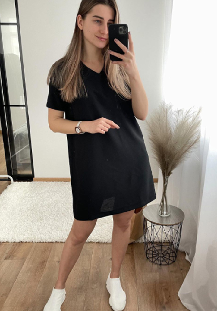 Airobin Kumaş Basic Elbise (Siyah)