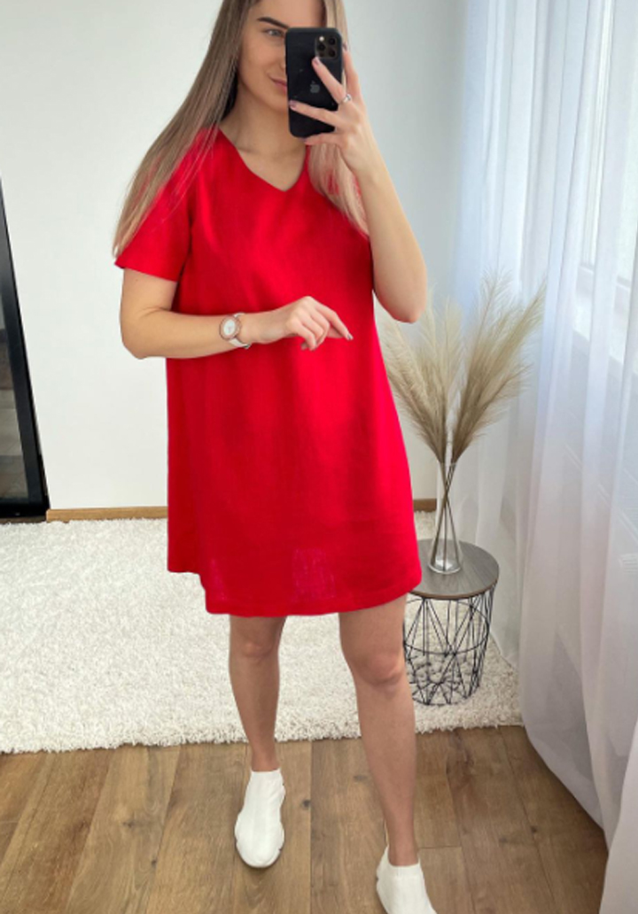 Airobin Kumaş Basic Elbise (Kırmızı)