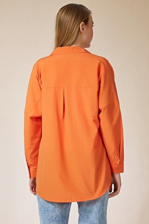 Oversize Uzun Basic Gömlek (Orange) - 2