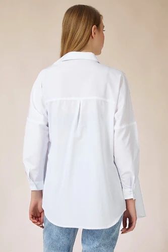 Oversize Uzun Basic Gömlek (Beyaz) - 2