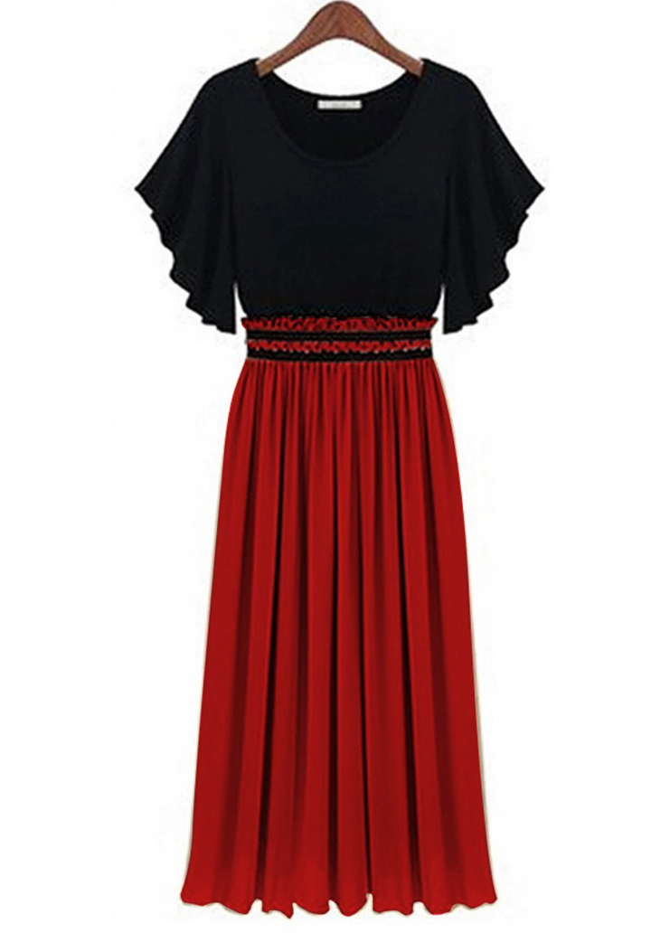 Beli Gipeli Şifon Etekli Elbise (Kırmızı) - 2