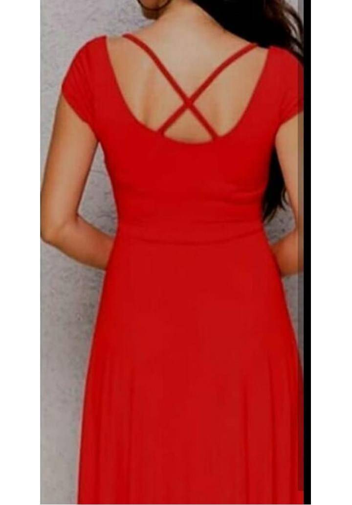 Sırt Çapraz Midi Boy Viscon Elbise (Kırmızı) - 2
